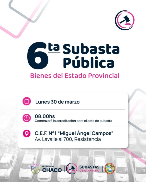 La provincia realizará una subasta pública de vehículos oficiales, el próximo lunes 30