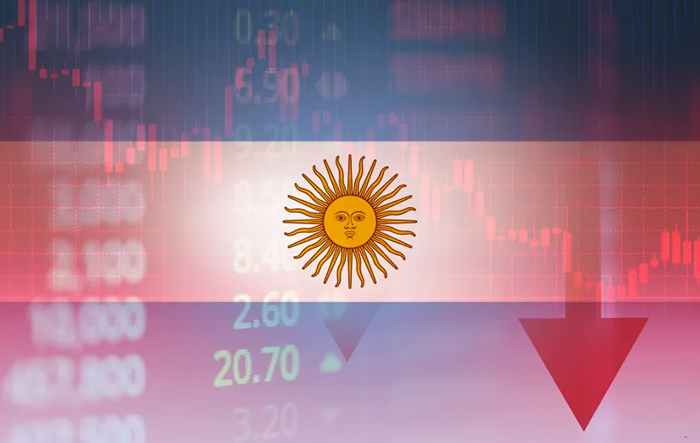 Gráfico representativo de la actividad económica con flecha descendente