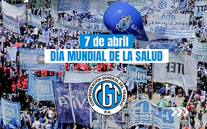 Logotipo de la CGT junto a un símbolo de salud, en el contexto del Día Mundial de la Salud.