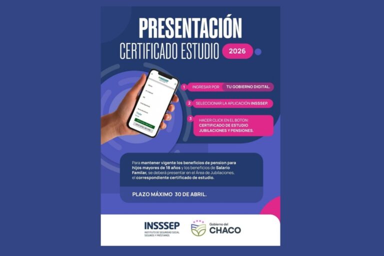 Sede central del INSSSEP en Chaco con cartel de plazo para certificados de escolaridad