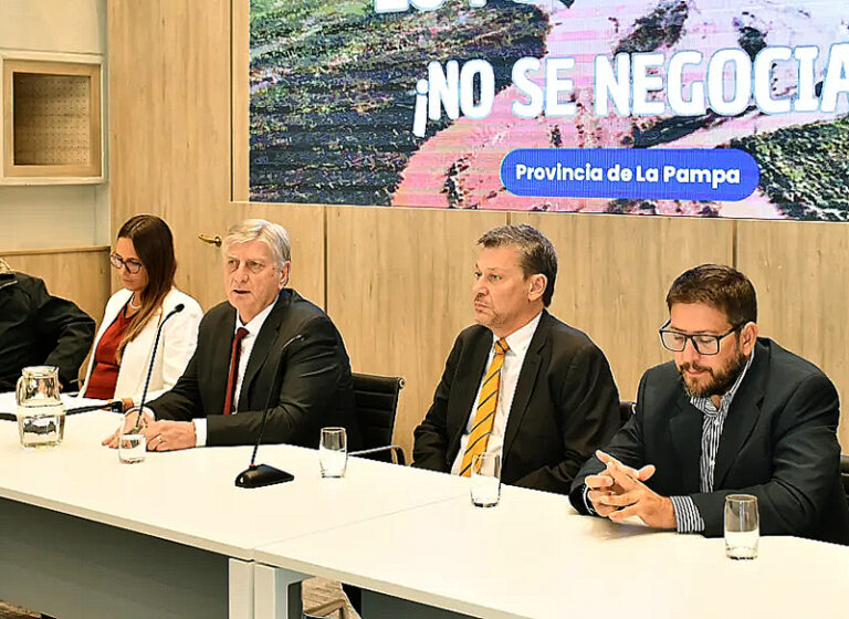 Gobernador Sergio Ziliotto durante anuncio de presentación del amparo ambiental.