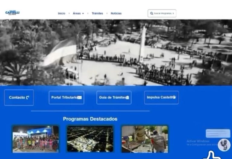Captura de pantalla del sitio web de la Municipalidad de Castelli mostrando la opción de pago de impuestos en línea.