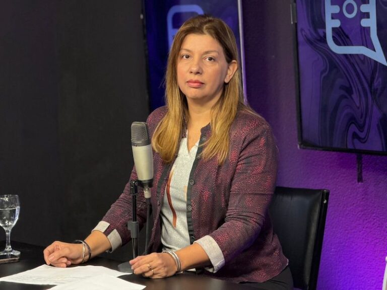 Funcionaria municipal explica planos de regularización dominial en escritorio