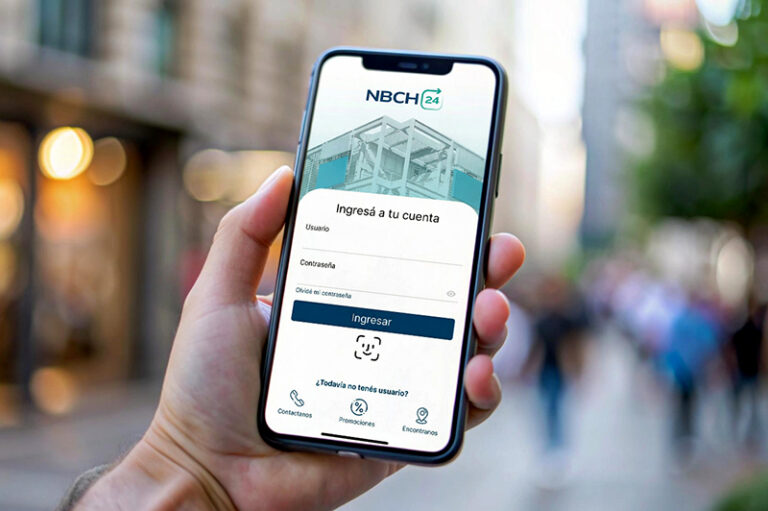 Persona usando el servicio NBCH24 Online Banking desde un celular